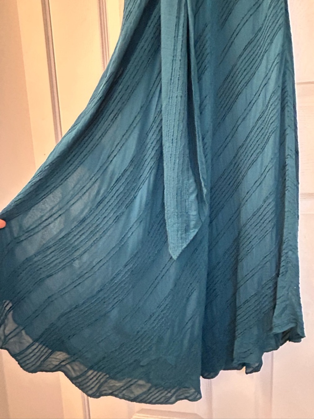 Anthropologie Guinevere Teal Maxi Dress Belted Asymmetrical Hem Size 0 - Picture 3 of 9